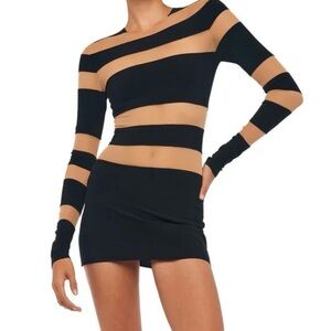 Norma Kamali Black and Tan Striped Dress